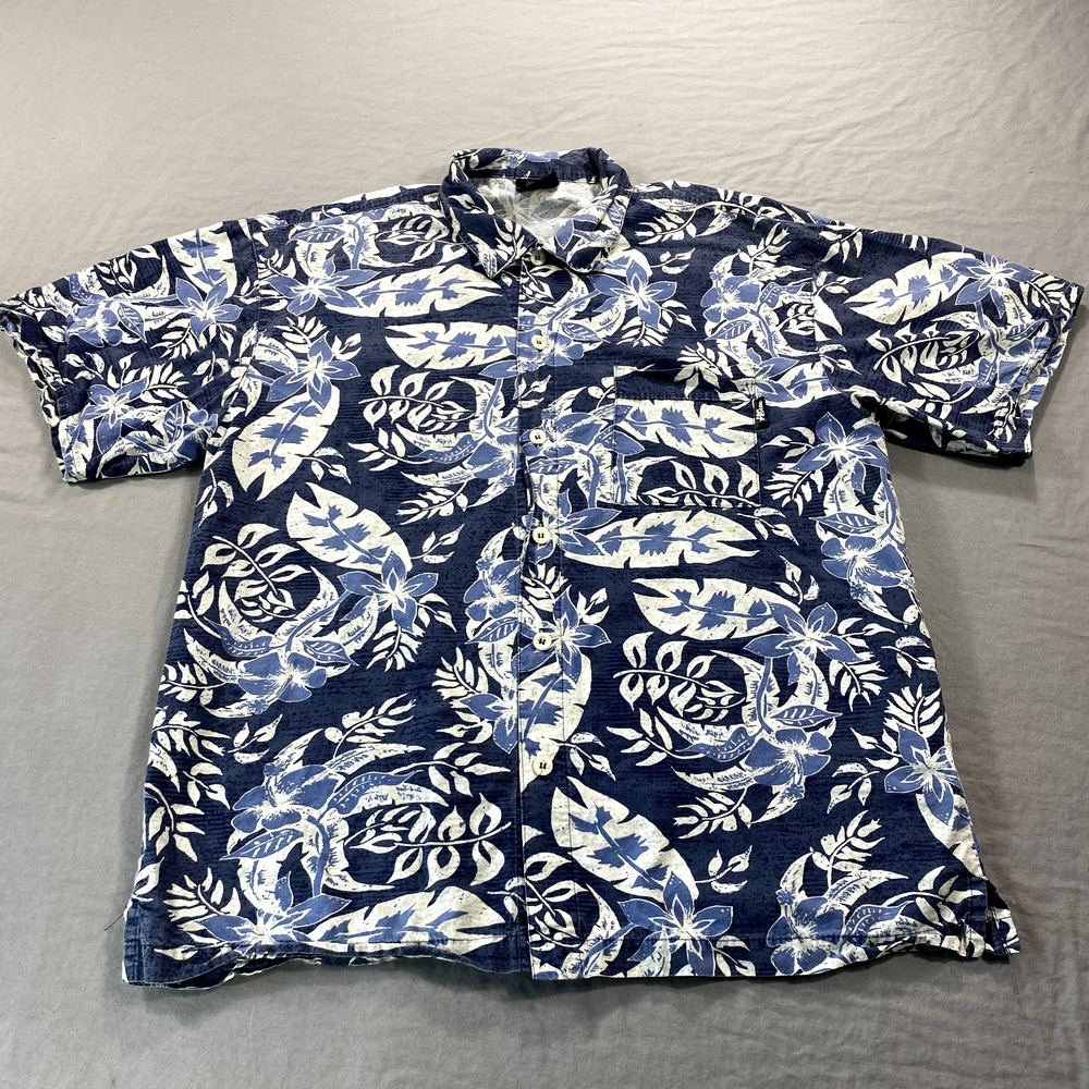 VINTAGE‎ No Fear Shirt Mens Large Blue Floral Hawaiian Button Up 90s Made In USA